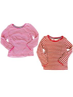 Mini Boden Girls Pointelle Striped Long Sleeve Tops Bundle – 4-5Y Pink & Red